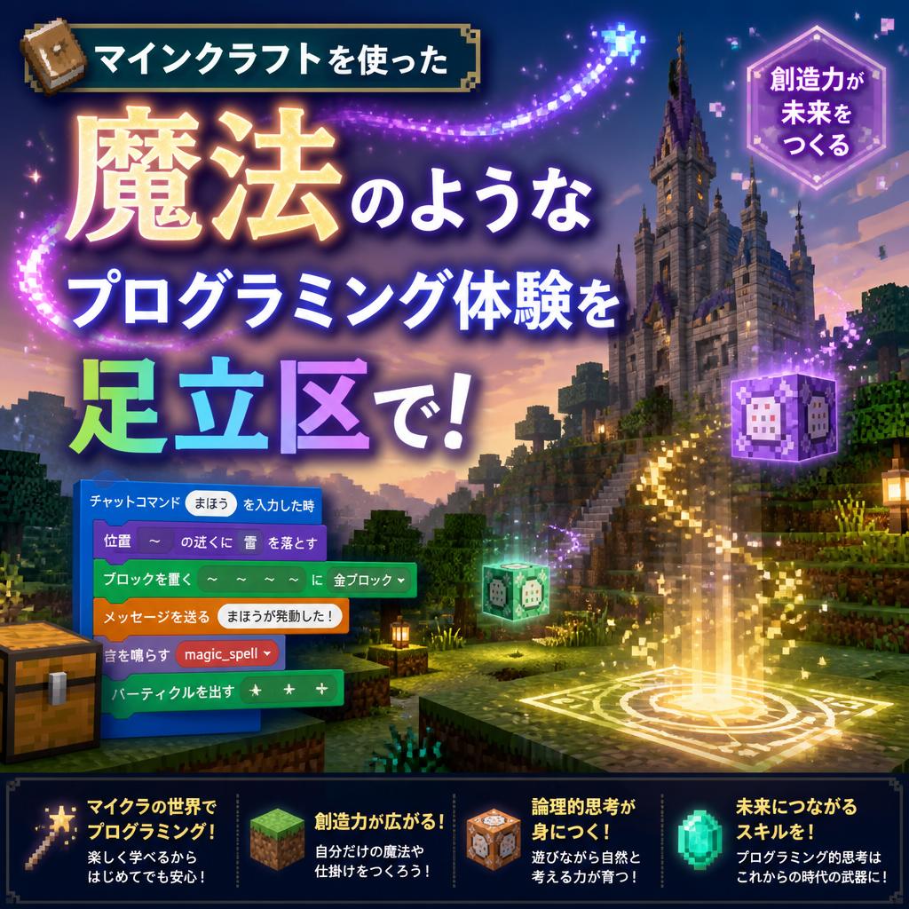 マインクラフトを使った魔法のようなプログラミング体験を足立区で！