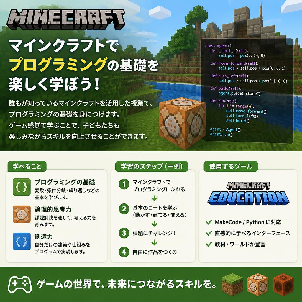 マインクラフトで遊びながら学ぶ！