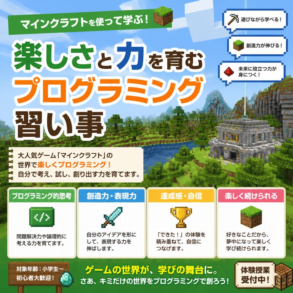 マインクラフトを使って学ぶ！楽しさと力を育むプログラミング習い事