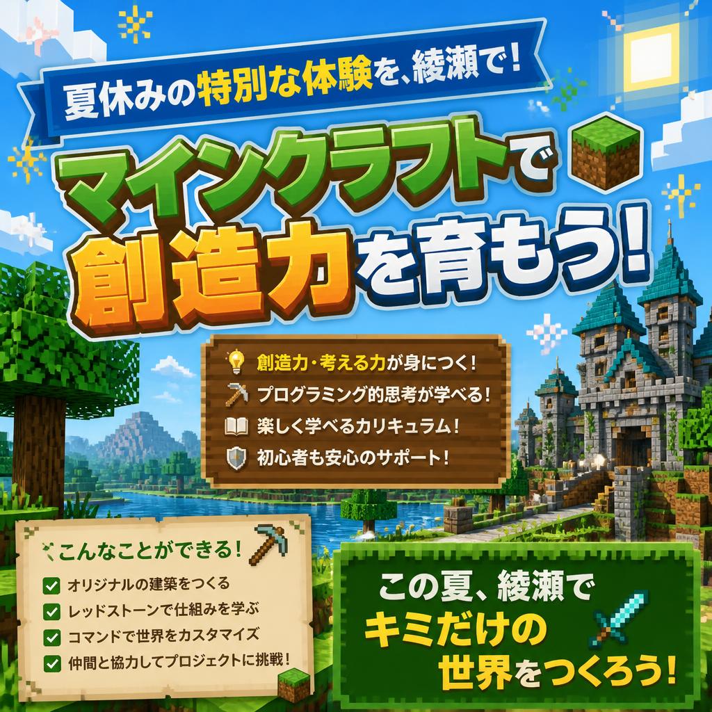 夏休みの特別な体験を、綾瀬で！マインクラフトで創造力を育もう！